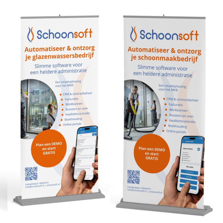 Beurs banners voor Schoonsoft